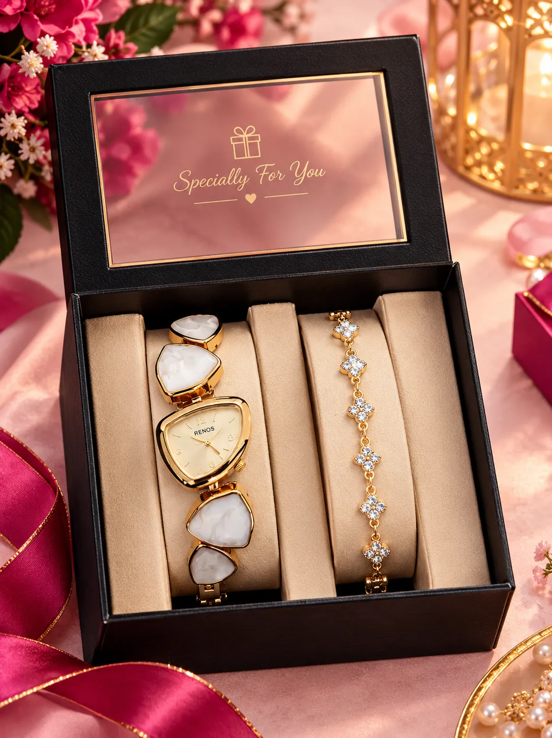 Cream Golden Royal Pearl – Luxury Watch & Bracelet Gift Set WB-01