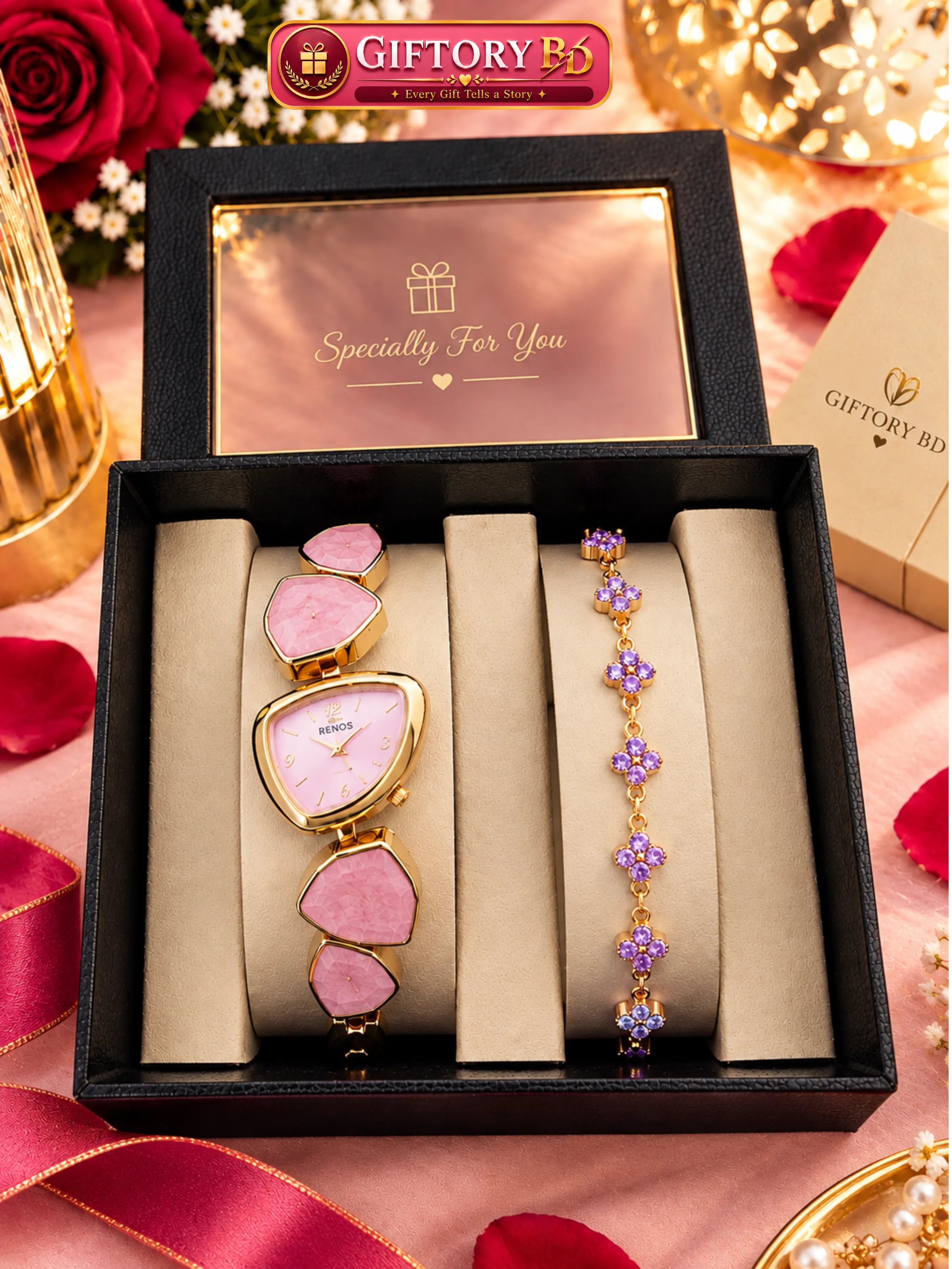 Pink Blush Rose – Luxury Watch & Bracelet Gift Set  WB-02