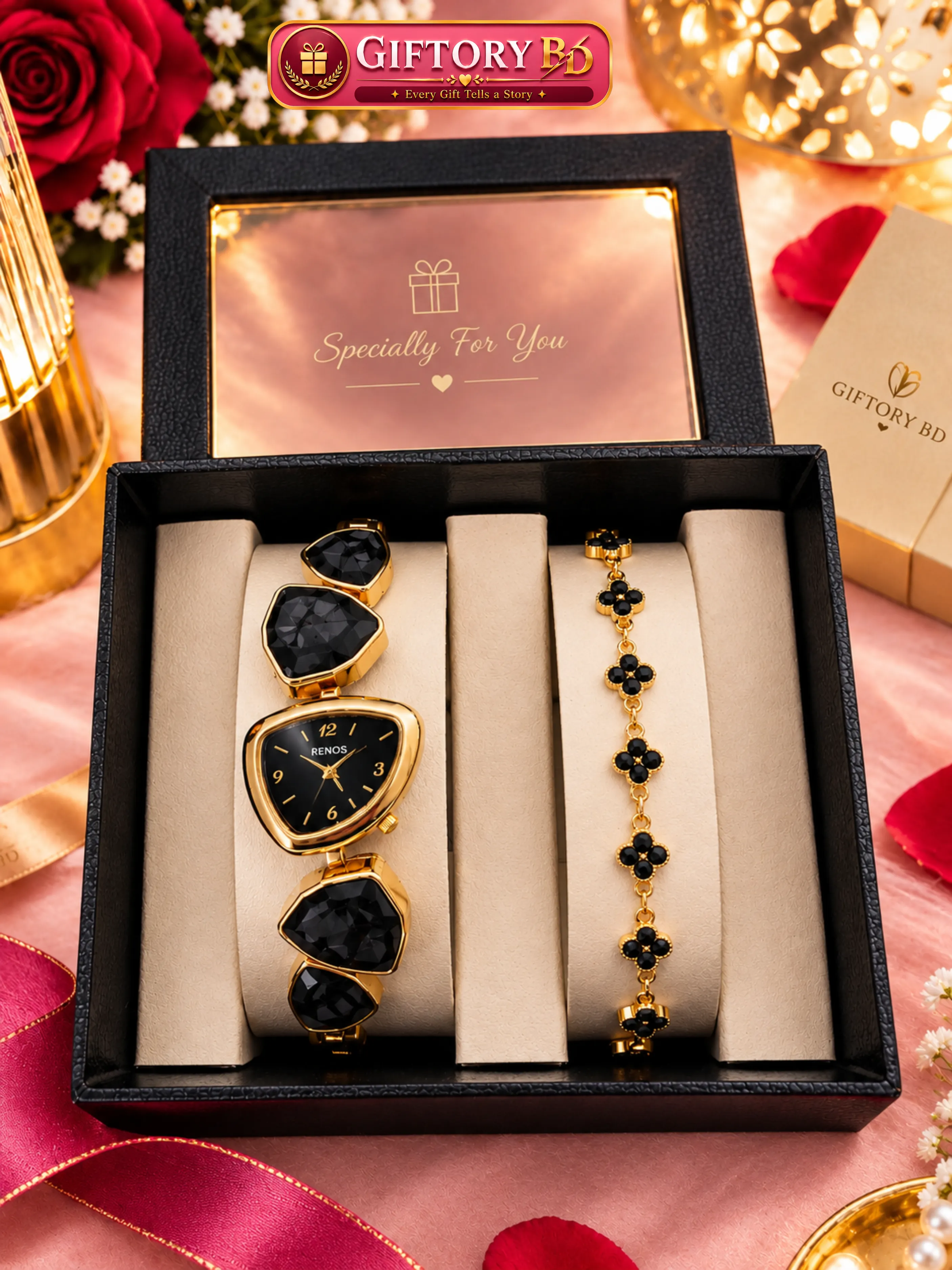 Black Onyx – Luxury Watch & Bracelet Gift Set WB-04