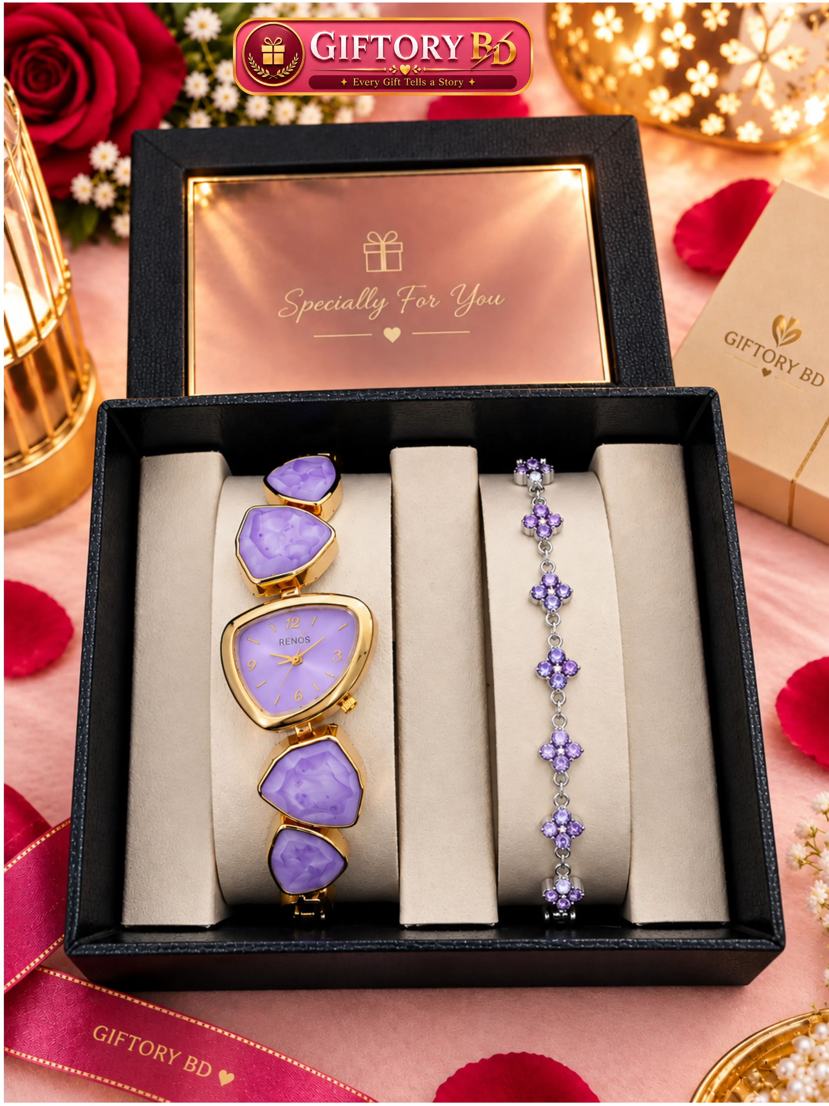 Purple Lavender Queen – Luxury Watch & Bracelet Gift Set WB -06
